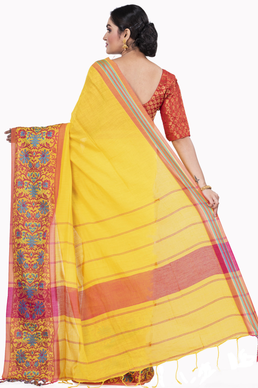 Yellow Pure Cotton Begompuri_Hand Hand Loom Saree (667)